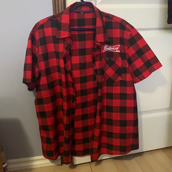 Budweiser flannel pattern button down t-shirt - Picture 1 of 3